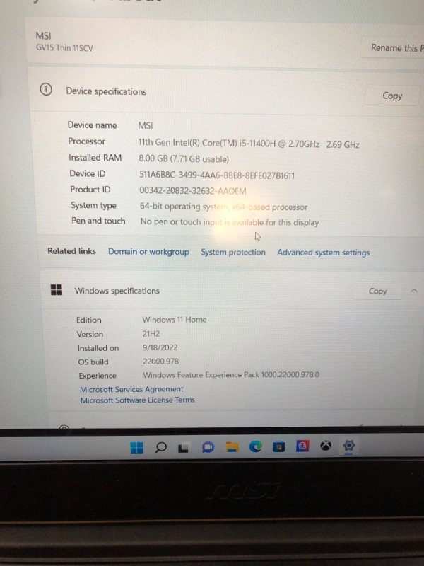 Photo 2 of MSI GV15 15.6" 144Hz Gaming Laptop: Intel Core i5-11400H GTX 1650 8GB 256GB NVMe SSD, Wi-Fi 6, USB Type-C, Nahimic 3 Audio Immersion, Win 11: Black 11SC-633
