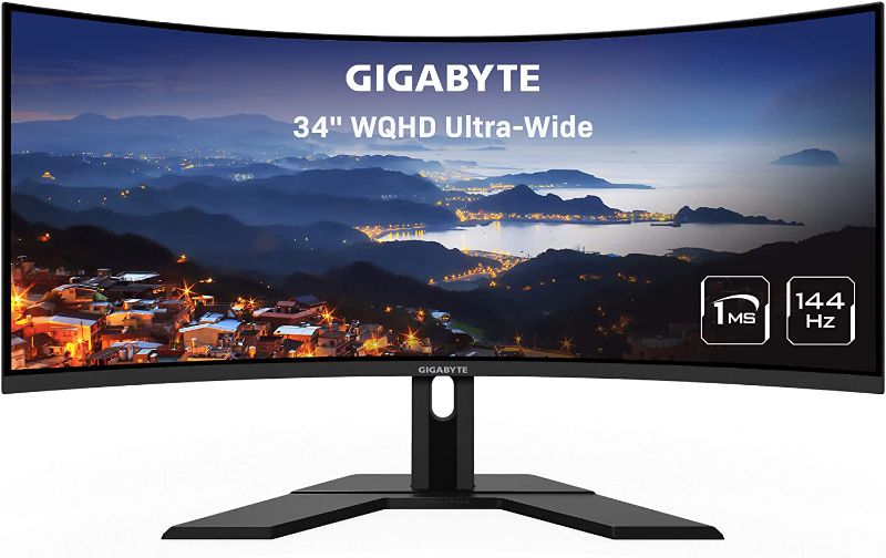 Photo 1 of Gigabyte G34WQC 34" 144Hz Ultra-Wide Curved Gaming Monitor, 3440 x 1440 VA 1500R Display, 1ms (MPRT) Response Time, 90% DCI-P3, VESA Display HDR400, FreeSync Premium, Black (G34WQC-SA)
