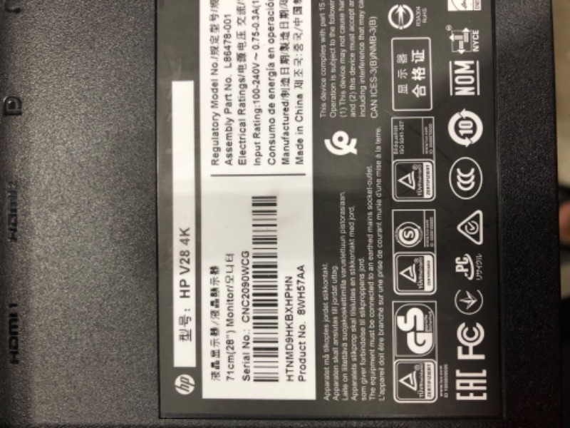 Photo 6 of HP V28 4K Monitor - Computer Monitor with 28-inch Diagonal Display, 3840 x 2160 at 60 Hz, and 1ms Response Time - AMD Freesync Technology - Dual HDMI and DisplayPort - Low Blue Light - 8WH57AA#ABA
