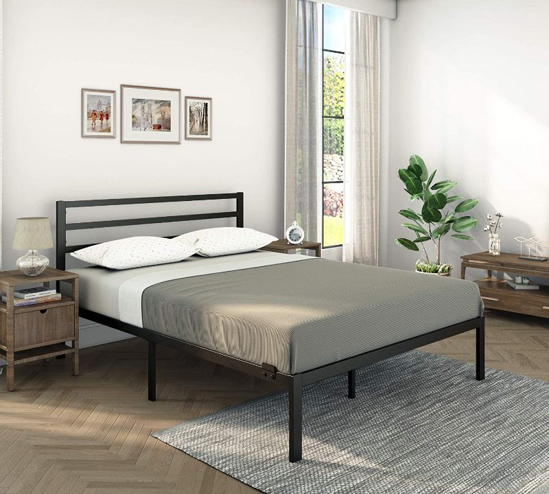 Photo 1 of  Modern Queen Platform Metal Bed Frame with Headboard, Black Heavy Duty Iron Metal Bed Frame, Sturdy Mattress Support, Under Bed Storage, 
