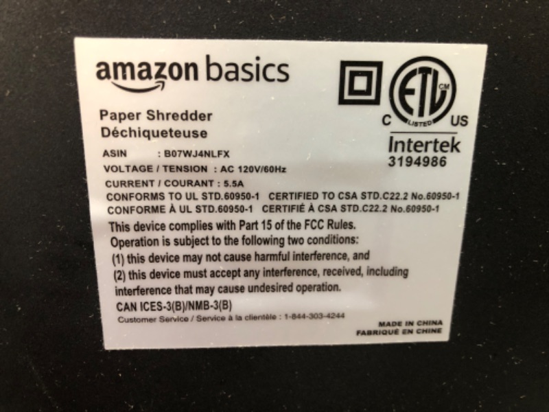 Photo 1 of *NONFUNCTINAL* AmazonBasics 24-Sheet Cross-Cut Paper, CD and Credit Card Home Office Shredder with Pullout Basket