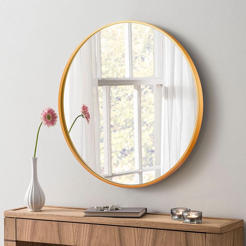 Photo 1 of Arcus Home Gold Round Mirror, 26 Inch Big Circle Mirror, Gold Metal Framed Round Mirror for Entryways, Vanity, Bathroom, Living Room, Bedroom
