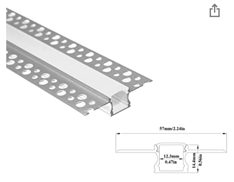 Photo 1 of 6Pack 6.6FT/2 Meter Plaster-in LED Drywall Aluminum Channel with Flange for 12mm Strip Lights, Recessed Aluminium LED Profile with Clip-in Diffuser and End Caps