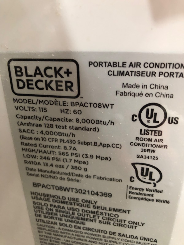 Photo 3 of BLACK+DECKER™ 8,000 BTU Portable Air Conditioner