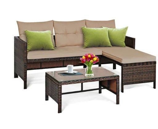 Photo 1 of *INCOMPLETE BOX 1 OF 3* Costway 3 Pieces Outdoor Rattan Sofa Set
