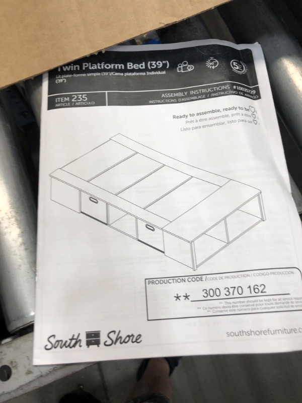 Photo 3 of *INCOMPLETE BOX 1 OF 2* South Shore Basics Twin Storage Bed with 3 Drawers, Pure Black
