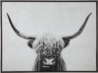 Photo 1 of (BROKEN FRAME; PUNCTURED MATERIAL) Signature Design by Ashley Pancho Modern Framed Cow Canvas Wall Art, 48 x 36, Black & White