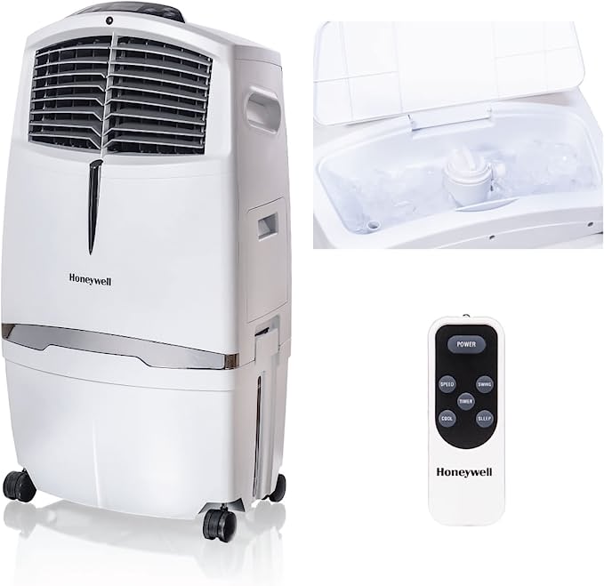Photo 1 of (MISSING REMOTE/COOL PACKS; BROKEN WHEEL) Honeywell 806 CFM Indoor Portable Evaporative Air Cooler, Fan & Humidifier with Ice Compartment & Remote, Gray, CL30XCWW
