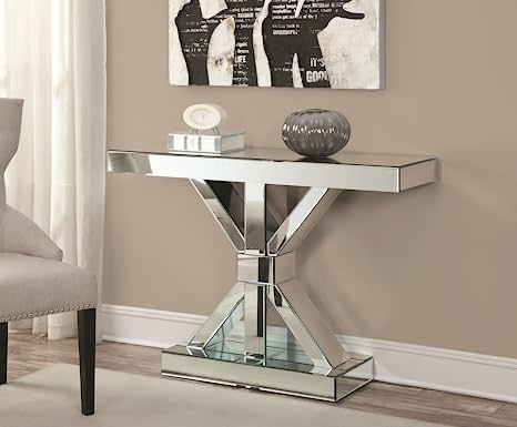 Photo 1 of (TABLE TOP ONLY; SHATTERED END; MISSING LEGS/BASE) Coaster Furniture Mirrored Modern Console Table; 47"D x 13"W x 32.25"H

