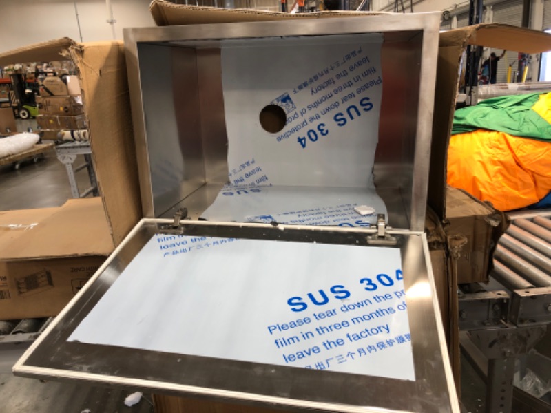 Photo 2 of (DENTED LID EDGE) VEVOR Drop in Ice Chest 28''L x 20''W x 17''H Drop in Cooler Stainless Steel with Hinged Cover Bar Ice Bin 100 qt Drain-pipe and Drain Plug Included for Cold Wine Beer
