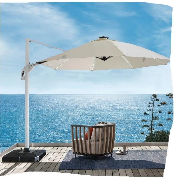 Photo 1 of 10 FT Outdoor Cantilever Offset Solar Powered Lighted Round Umbrella with Fiberglass Ribs, Base Not Included
