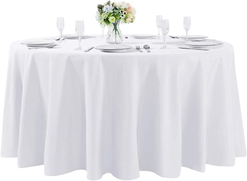 Photo 1 of  Round Tablecloth Washable Polyester Table Cloth Decorative Table Cover for Wedding Party Dining Banquet (120 inch,White)