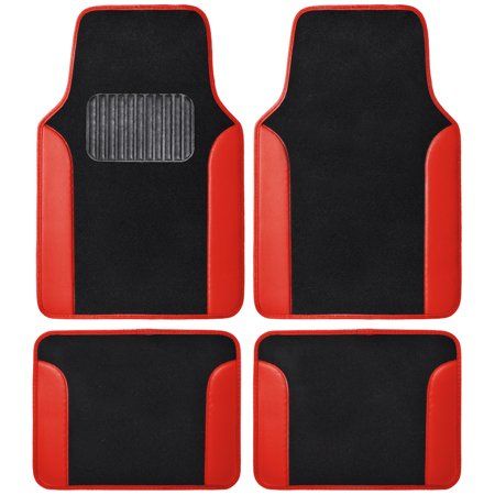 Photo 1 of Bdk Red MT202 Fresh Carpet Floor Mats for Car Sedan SUV Truck-Two Tone Color Design with PU Leather Trim Feature
