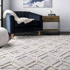 Photo 1 of Ansley Textured Lattice Tassel Beige 7 ft. 10 in. x 10 ft. 10 in. Area Rug