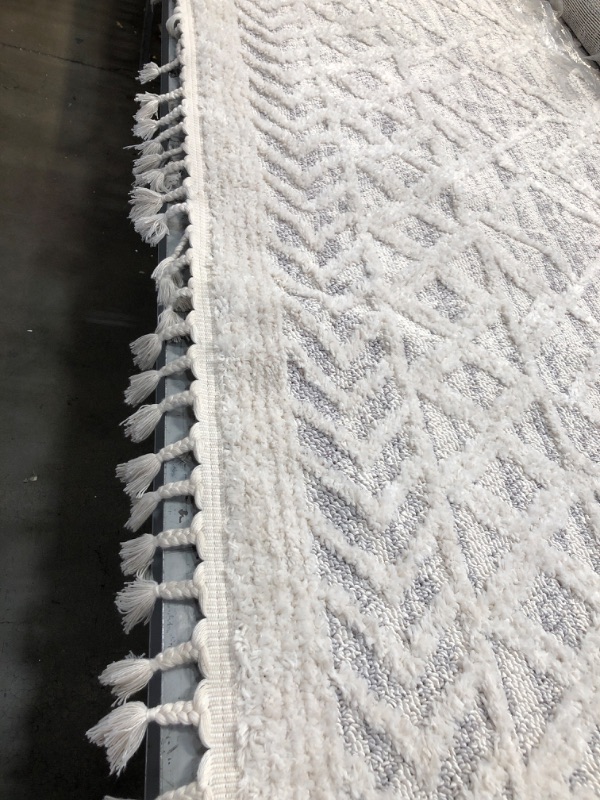 Photo 1 of Ansley Textured Lattice Tassel Beige 7 ft. 10 in. x 10 ft. 10 in. Area Rug