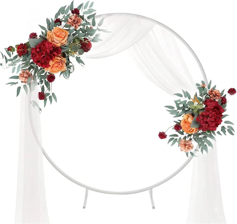 Photo 1 of 7ft Round Backdrop Stand,Iron Circle Wedding Arch,Flower Ring Arch Stand Circle for Valentine's Day,Fall Wedding,Halloween, Christmas,Garden Decoration (7ft, White)
