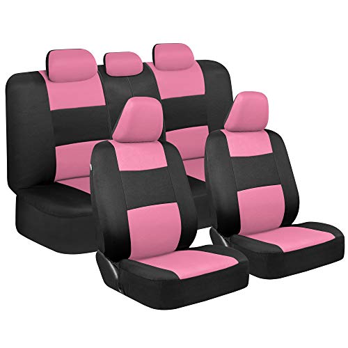 Photo 1 of BDK PolyPro Pink Car Seat Covers for Women Full Set – Front and Rear Split Bench Car Seat Cover, Easy Install with Two-Tone Accent, Interior Covers for Auto Truck Van SUV
