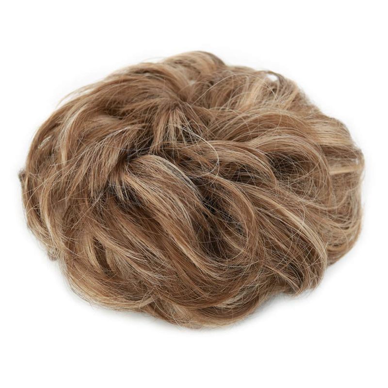 Photo 1 of MORICA 1PCS Messy Hair Bun Hair Scrunchies Extension Curly Wavy Messy Synthetic Chignon for women Updo Hairpiece (Light Golden Brown & Pale Golden Blonde)
