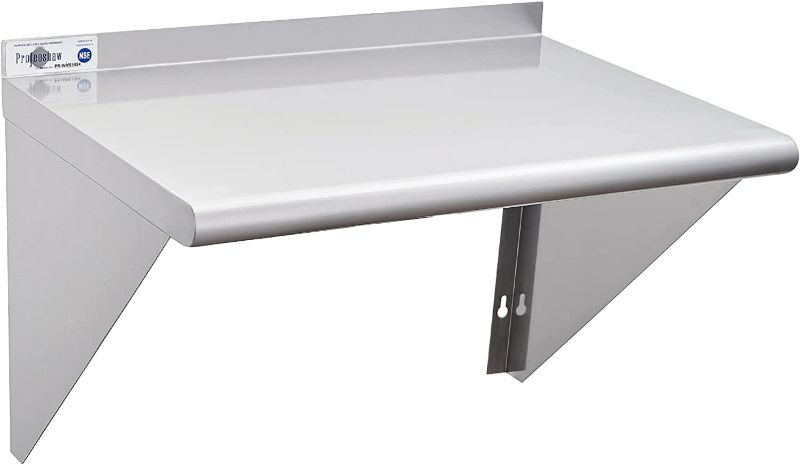 Photo 1 of Profeeshaw NSF Stainless Steel Shelf 18” x 24”, 300 lb Commercial Shelves Wall Mounted Metal Shelving with Backsplash and 2 Brackets for Restaurant, Bar, Utility Room, Kitchen and Garage
