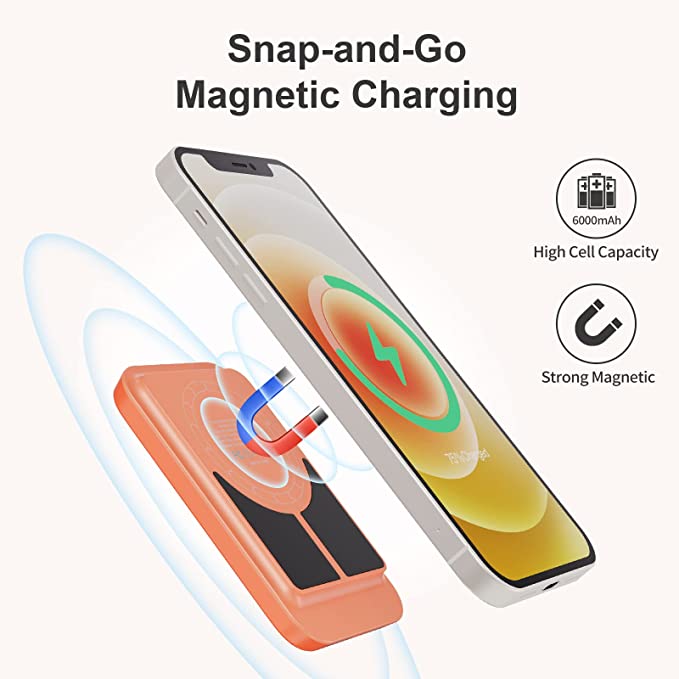 Photo 1 of iWALK Magnetic Wireless Power Bank, 6000mAh Portable Charger with Finger Holder, Stronger Magnet Stick for Phone with Unique Mag-Suction Tech, Only Compatible with iPhone 14/13/12 Pro Max
