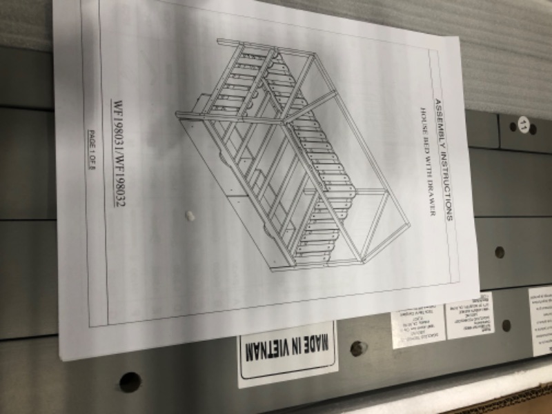Photo 2 of **INCOMPLETE BOX 2 OF 2 ONLY**Twin House Bed for Kids, Twin Daybed with Drawers and Roof, Twin Size House Bed Frame with Storage and Fence for Kids, Teens, Girls & Boys, Easy Assembly (Gray)

