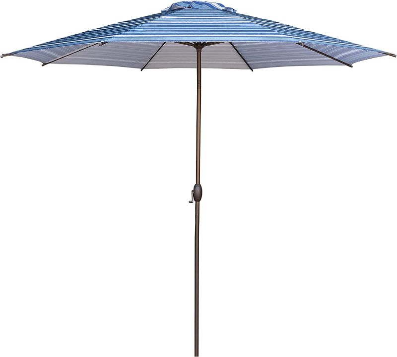 Photo 1 of Abba Patio 11ft Patio Umbrella Outdoor Umbrella Patio Market Table Umbrella with Push Button Tilt and Crank for Garden, Lawn, Deck, Backyard & Pool, Blue Stripe
