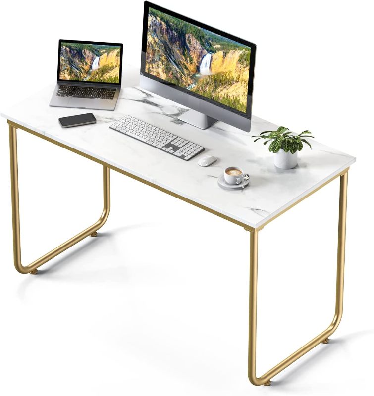 Photo 1 of Computer Desk,Home Office Desks,Dorriss 47" Writing Desk,Computer Table,White and Gold Desk, White Faux Marble Desk,Gold Metal Frame, Modern White Computer Desk for Home Office (White Marble+Gold)
