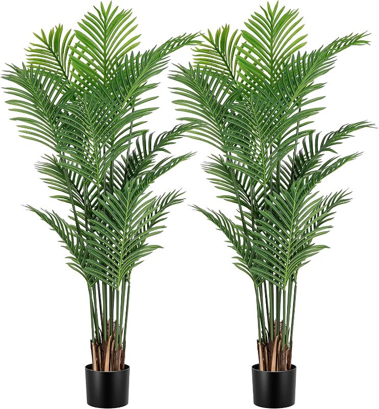 Photo 1 of  2-Pack 5 ft. Artificial Areca Palm Tree, Fake Plant Palm Tree Green Potted Plant for Indoor Outdoor Decor
