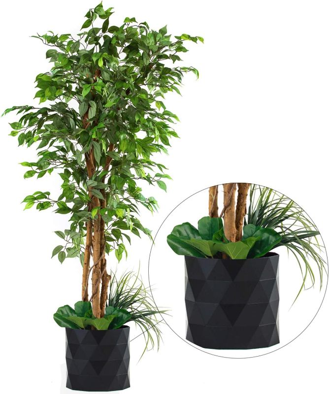 Photo 1 of Deluxe 72" FICUS Silk Leaf Artificial Tree + Premium Fiddle Leaf Foliage in 8” Base + 12” Plant Pot Skirt
