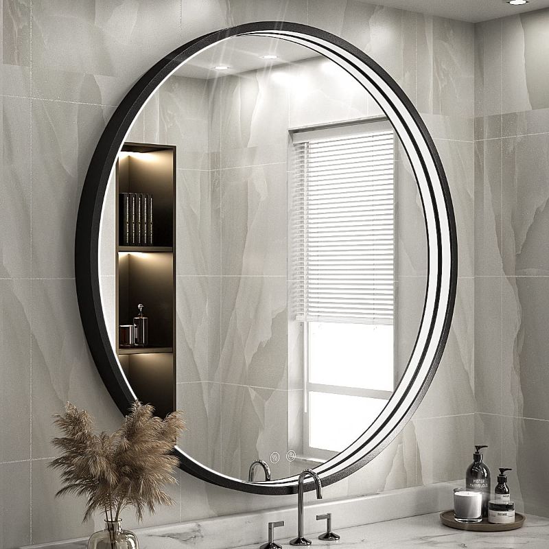 Photo 1 of FTOTI 40 Inch LED Black Frame Round Mirror Bathroom,Round Vanity Mirror with Light, Wall Mounted, Anti-Fog & Dimmable Touch Switch, Waterproof IP54 ,90+ CRI