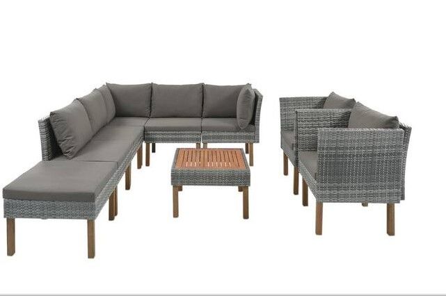 Photo 1 of *INCOMPLETE* 9-Piece Gray Wicker Outdoor Sectional Set Sofa with Gray Cushions- *BOX 1 OF 3* 