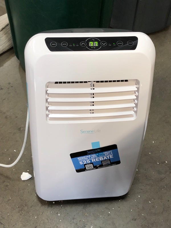 Photo 2 of USED: Portable Electric Air Conditioner Unit - 900W 8000 BTU Power Plug In AC Cold Indoor Room Conditioning System w/ Cooler, Dehumidifier, Fan, Exhaust Hose, Window Seal, Wheels, Remote - SereneLife SLPAC8 13.8"D x 14.6"W x 27.2"H
