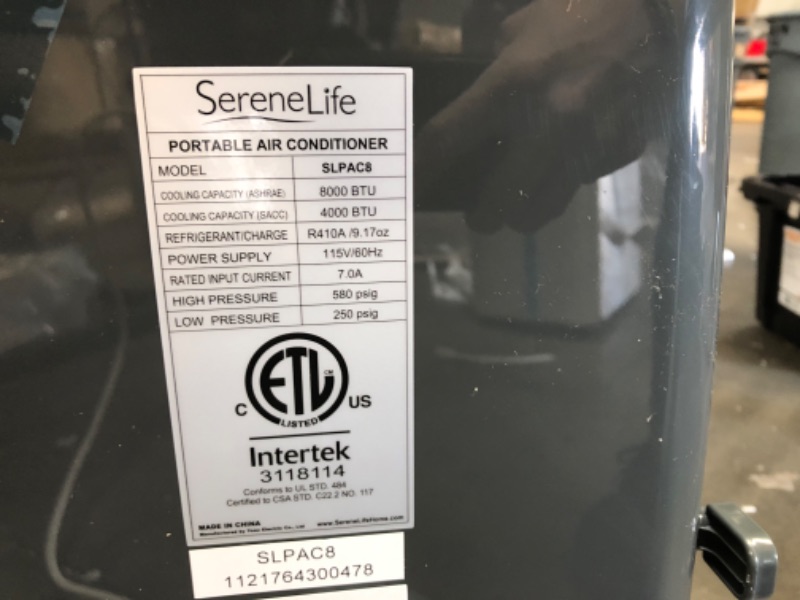 Photo 5 of Portable Electric Air Conditioner Unit - 900W 8000 BTU Power Plug In AC Cold Indoor Room Conditioning System w/ Cooler, Dehumidifier, Fan, Exhaust Hose, Window Seal, Wheels, Remote - SereneLife SLPAC8 13.8"D x 14.6"W x 27.2"H
