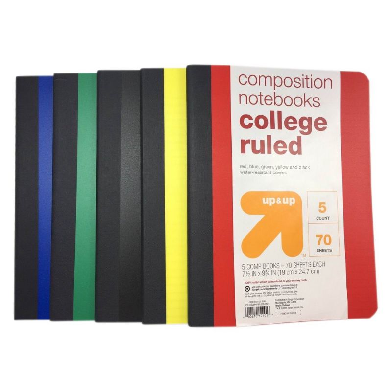 Photo 1 of 3 PACK: 5pk College Ruled Solid Composition Notebooks - up&up
