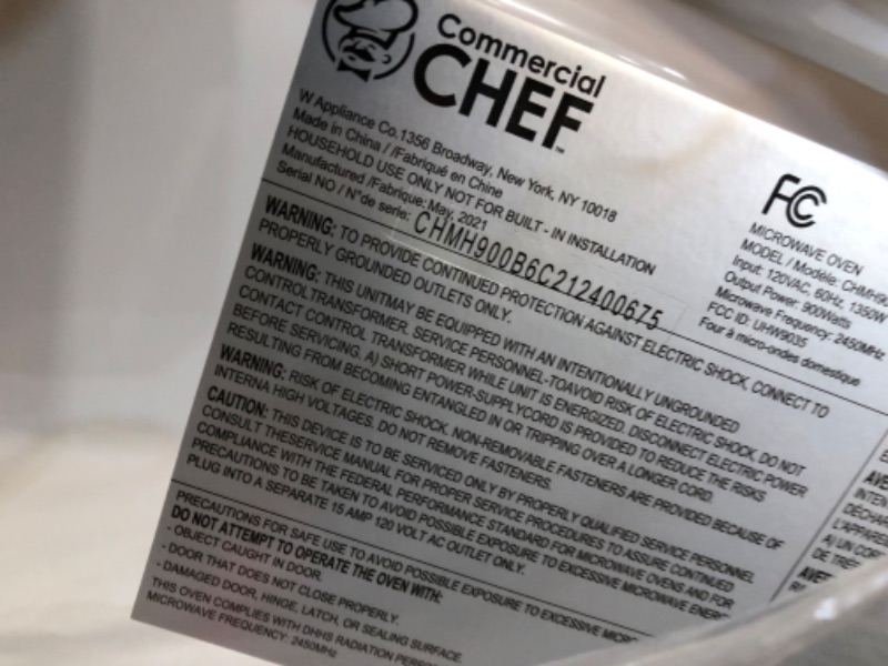 Photo 5 of *nonfunctional* Commercial Chef CHMH900B6C 0.9 Cubic Foot Countertop Microwave, Compact, Rotary