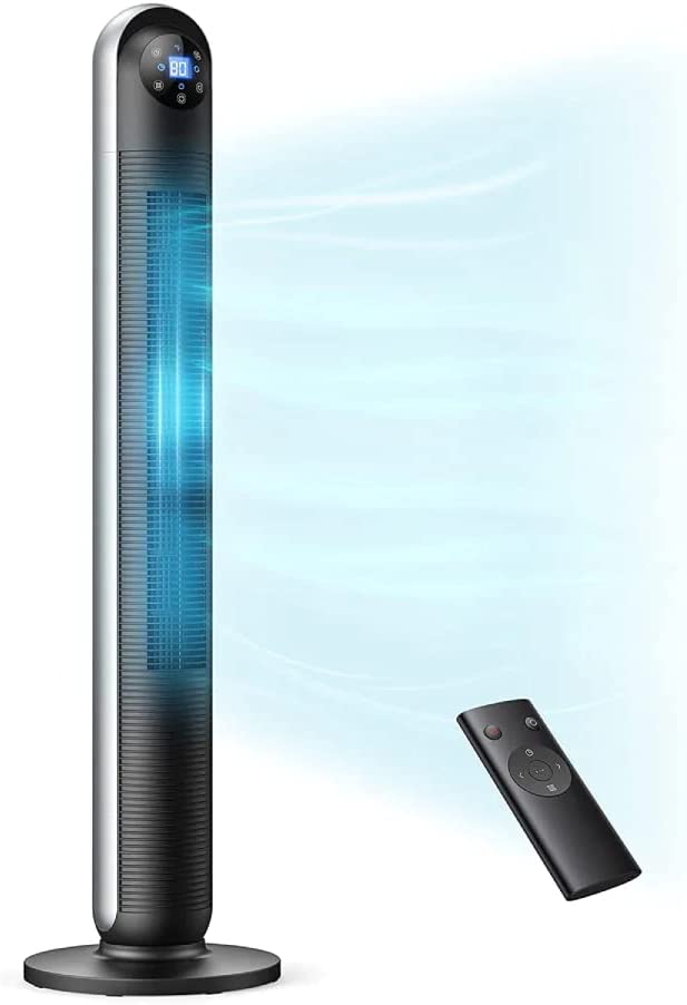 Photo 1 of Tower Fan for Bedroom, 44 inch Standing Floor Fans with Remote, 24 ft/s Velocity Quiet Cooling Fan 24 dB, 12 Speeds, 24H Timer, 70° Oscillating with 3 Modes, LED Display Bladeless Fan for Home Office