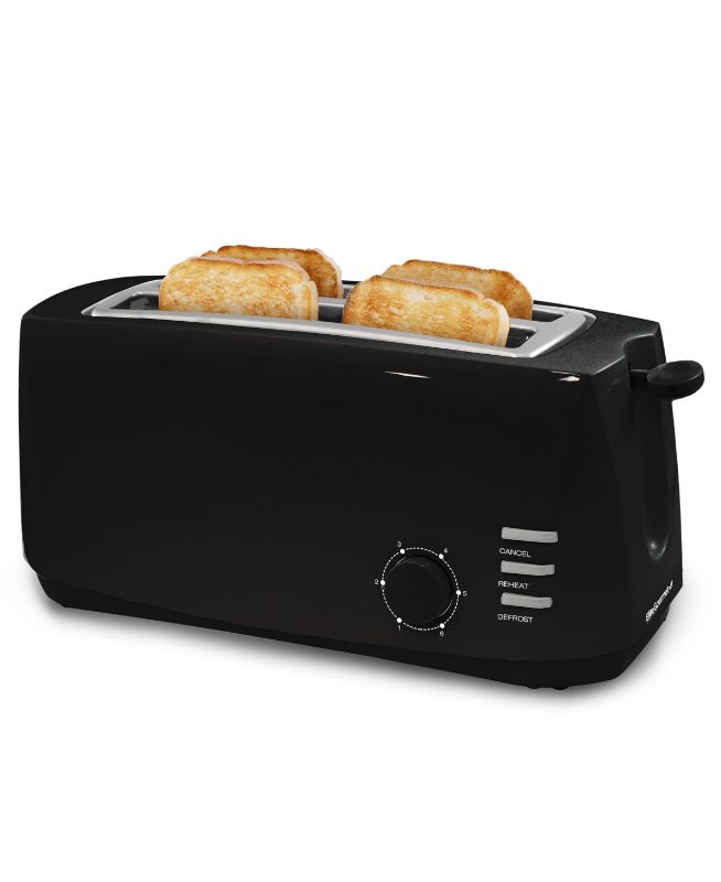 Photo 1 of Elite Gourmet 4-Slice Long Slot Toaster, 6 Toast Settings, Slide Out Crumb Tray, Extra Wide 1.5 Slots for Bagels - Black

