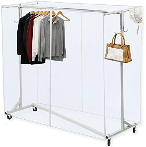 Photo 1 of Simple Houseware Industrial Grade Z-Base Garment Rack, 400lb Load with 62" Extra Long Bar W/Clear Cover and Tube Bracket
