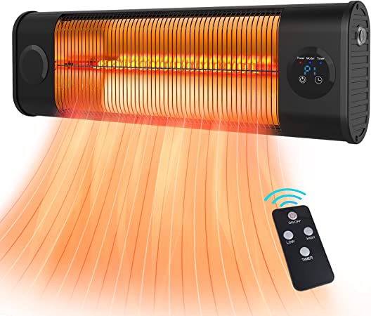 Photo 1 of Electric Patio Heater, 1500W Garage Heater w/Remote Control 9H Timer, 3S Fast Heating Outdoor Heater for Patio, w/Tip-Over & Overheating Protection, Waterproof Wall-Mounted/Freestanding Heater
