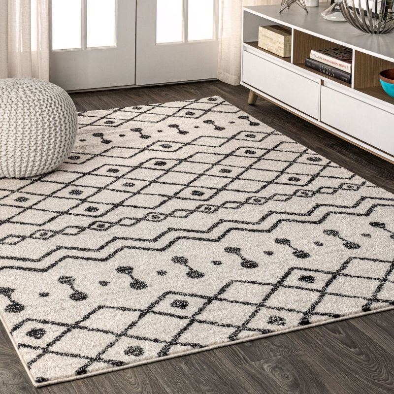 Photo 1 of 8 X10 Aksil Moroccan Beni Souk Area Rug Cream/Black - JONATHAN Y
