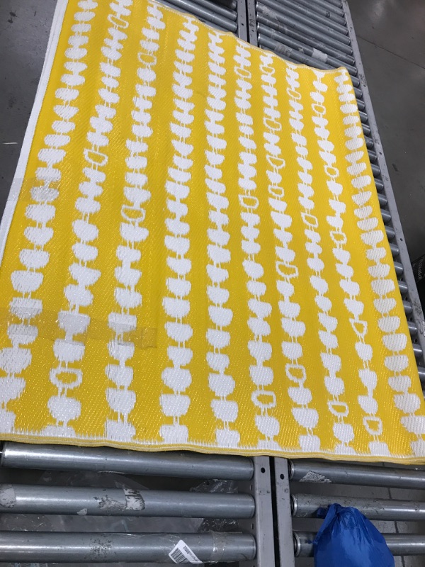 Photo 1 of 7'10"x5' Yellow and White Outdoor Area Rug 
