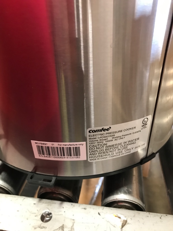 Photo 1 of COMFEE’ 6 Quart Pressure Cooker 12-in-1, One Touch Kick-Start Multi-Functional Programmable Slow Cooker, Rice Cooker, Steamer, Sauté Pan, Egg Cooke
