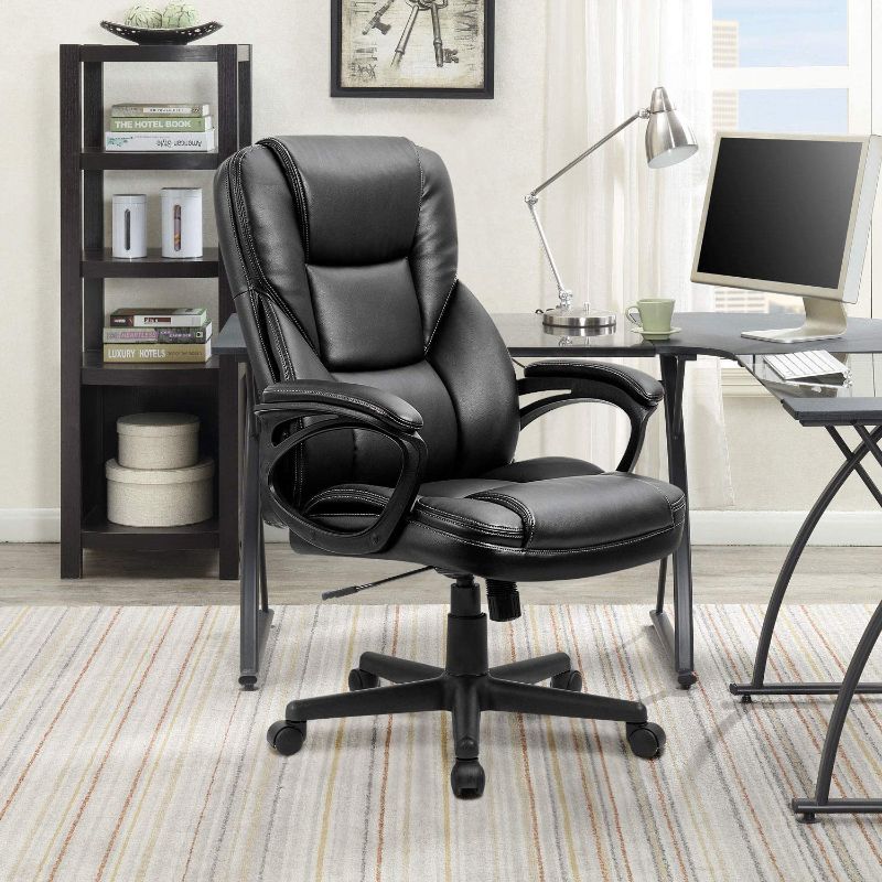 Photo 1 of Furmax Office Exectuive Chair High Back Adjustable Managerial Home Desk Chair, Swivel Computer PU Leather Chair with Lumbar Support (Black)**not sure if its same model but looks alike used might be missing parts**
