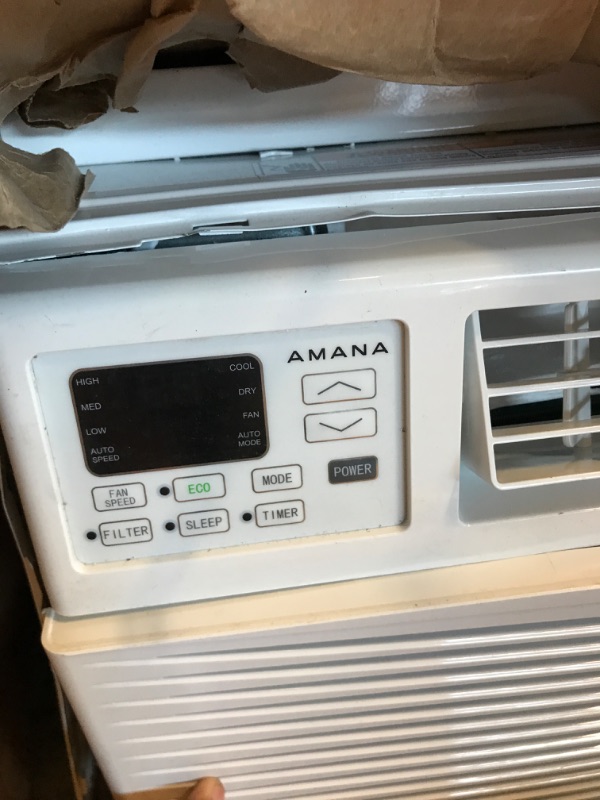 Photo 3 of Amana White 10,000 BTU 115V Window-Mounted Air Conditioner with Remote Control | AC for Rooms up to 450 Sq.Ft | 24H Timer | 3-Speed | Auto-Restart | Digital Display AMAP101BW, 10000**FOR PARTS**
