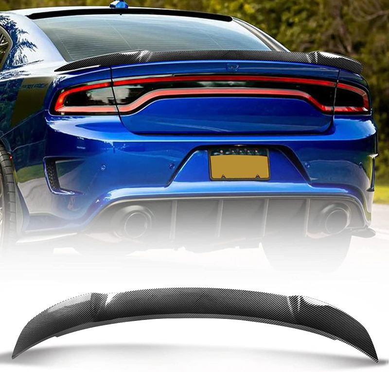 Photo 1 of KKoneAuto Rear Spoiler Compatible with 2011-2021 Dodge Charger Carbon Fiber Style Rear Trunk Spoiler Wing Hellcat Style
