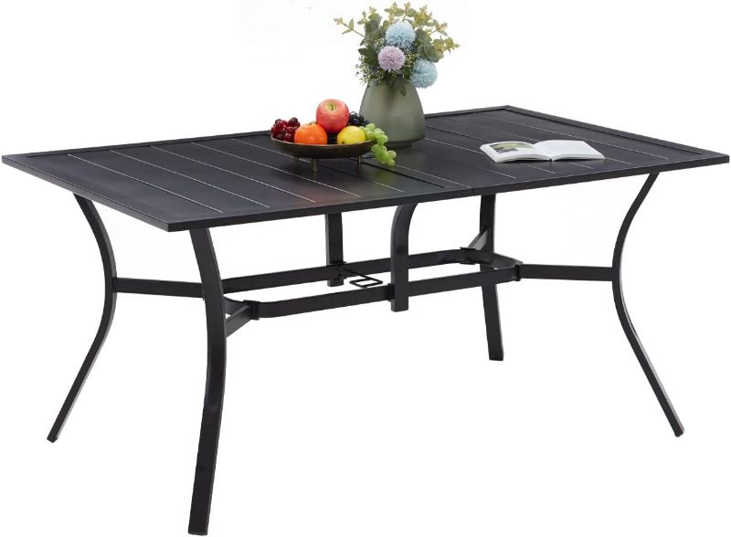 Photo 1 of ***INCOMPLETE*** VICLLAX Outdoor Patio Dining Table, Metal Steel Frame Rectangle Table with Adjustable Umbrella Hole, Dining Table for 6, Black
