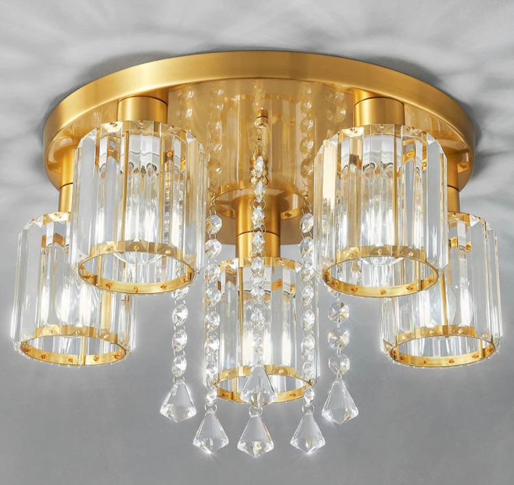 Photo 1 of Semi Flush Mount Ceiling Light, 5-Light Close to Ceiling Light Fixtures Gold Crystal Modern Light Fixture for Kitchen Entryway Bedroom Bathroom Foyer Flush Mount Ceiling Light.