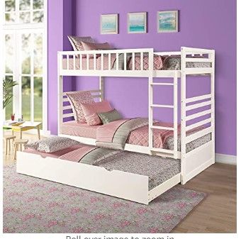 Photo 1 of ***BOX 1 OF 2 ONLY*** Bunk Beds for Kids, Twin Over Twin Bunk Bed with Trundle, Wooden Twin Bed with Safety Rail Ladder, Teens Bedroom Bed, Guest Room Furniture (Milk White)
