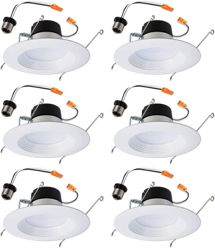Photo 1 of  Recessed LED Can Light – Retrofit Ceiling & Shower Downlight – 3000K - Baffle White Trim - 6 Pack
