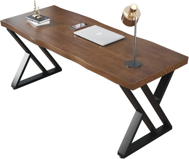 Photo 1 of **TABLE TOP DIFFERENT FROM STOCK PHOTO**
jmzx store Solid Wood and Metal Modern Industrial 55 inch Wide Home Office Desk, Writing Table, Workstation, Perfect Table for Your workspace Study Table Furniture in Rustic Natural Aged Brown
